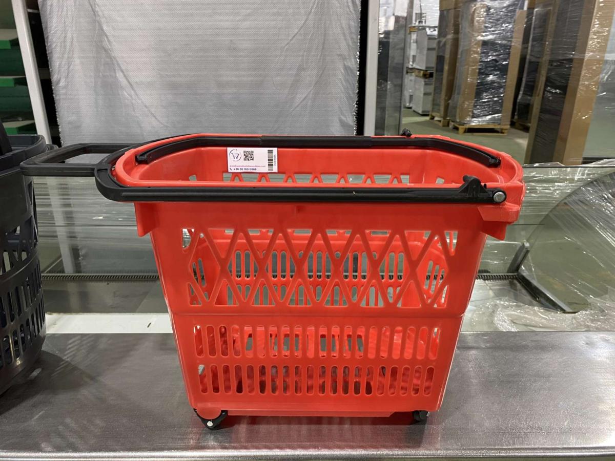 Új bevásárló kosár piros 28 literes gurulós – termékfotó elölnézet