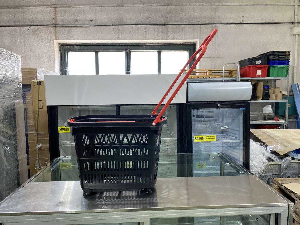 Új bevásárló kosár fekete 28 literes gurulós – termékfotó részlet