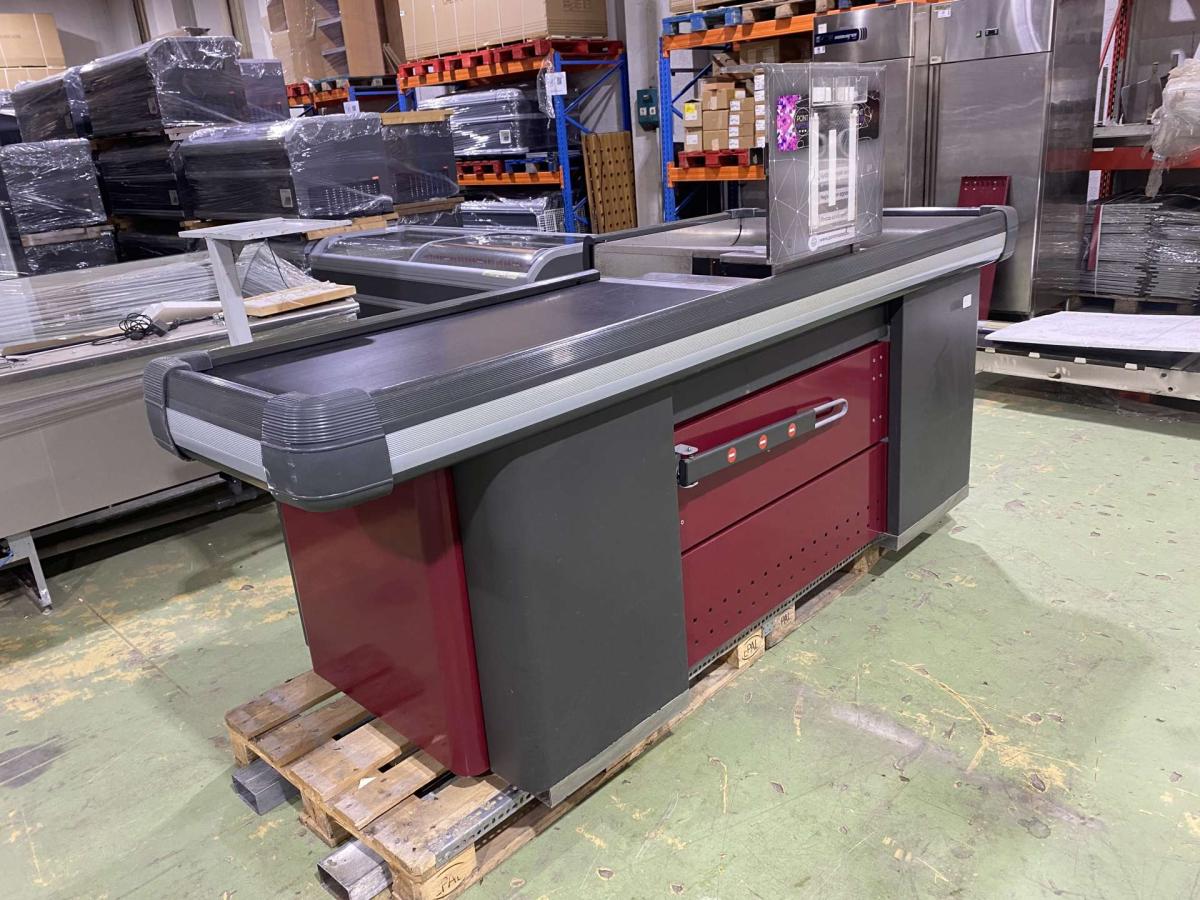 Kasszaasztal, Marsanz dupla elpakoló antracit-bordó – termékfotó hátulról