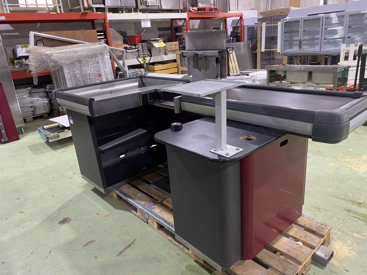 Kasszaasztal, Marsanz dupla elpakoló antracit-bordó – termékfotó felülnézet