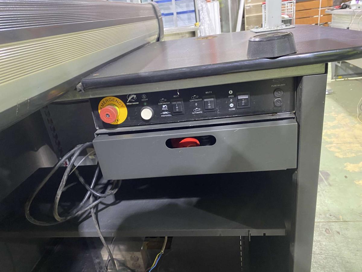 Kasszaasztal, Marsanz dupla elpakoló antracit-bordó – termékfotó 45° nézet