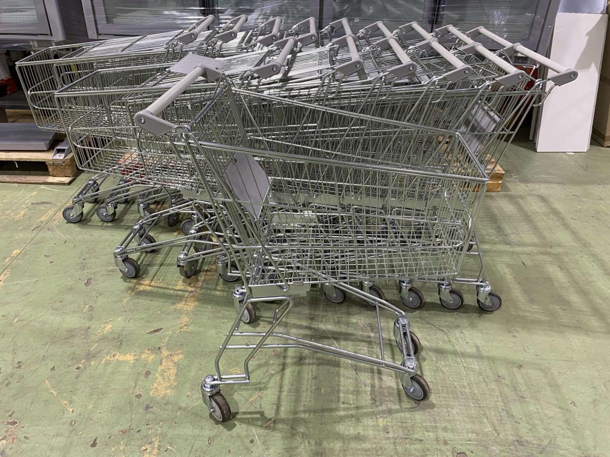 Felújított Marsanz bevásárlókocsi szürke műanyagokkal 100L – termékfotó hátulról