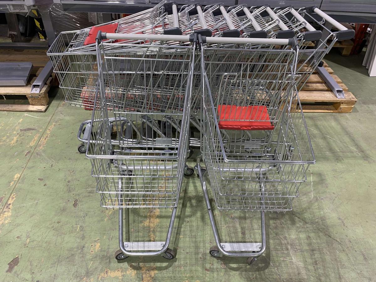 Felújított BUKO bevásárlókocsi szürke műanyagokkal 50 L – termékfotó bal oldalról