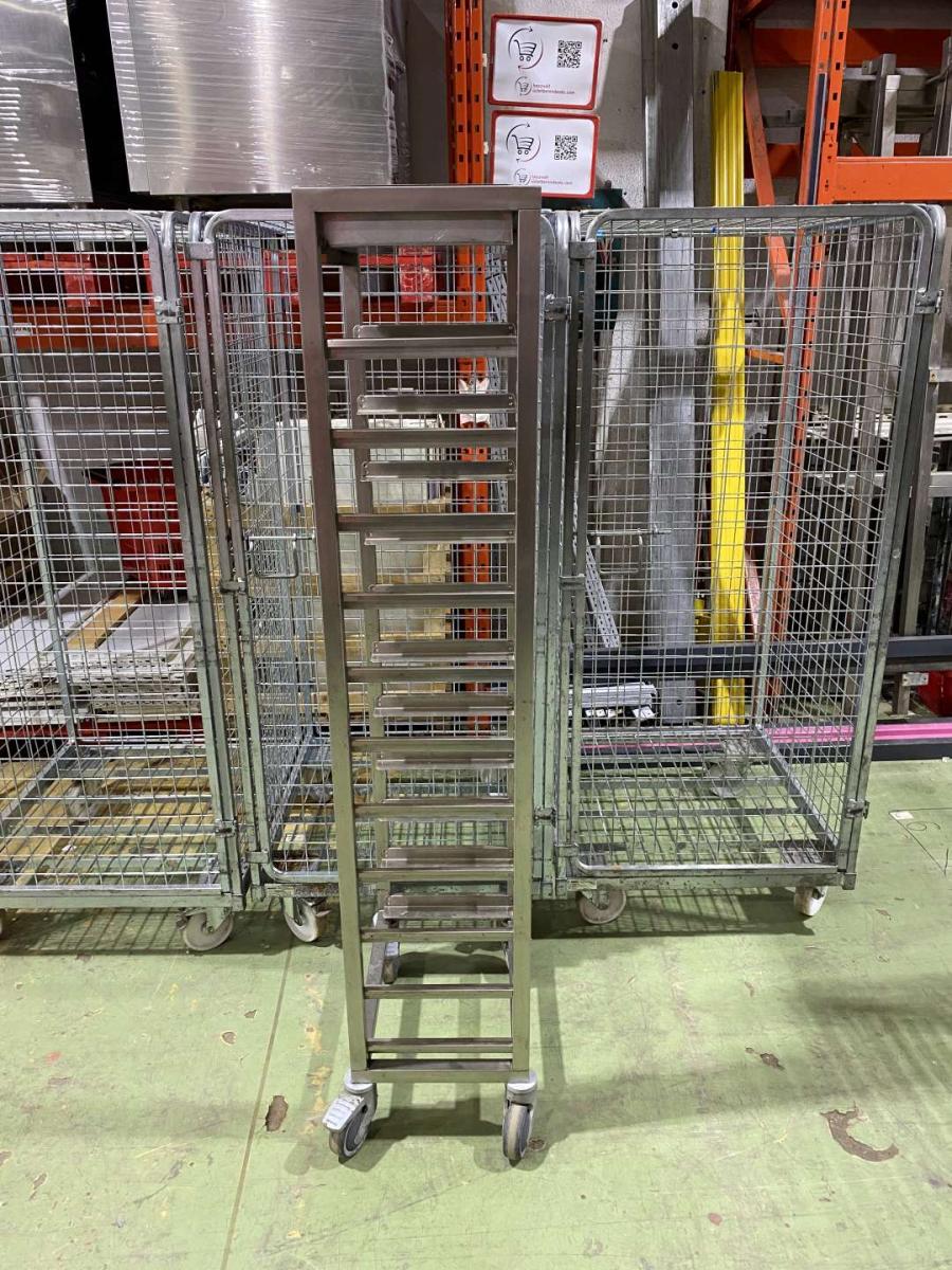 Tálcagyűtő kocsi, rozsdamentes – termékfotó bal oldalról