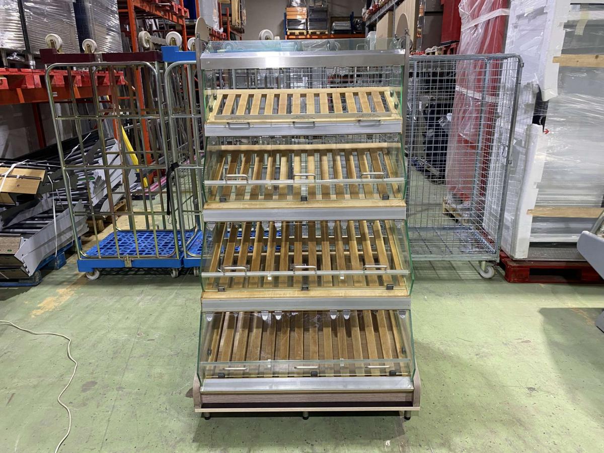 Pékárus állvány, önkiszolgáló, leheletvédős 105*93,5*180 – termékfotó jobb oldalról