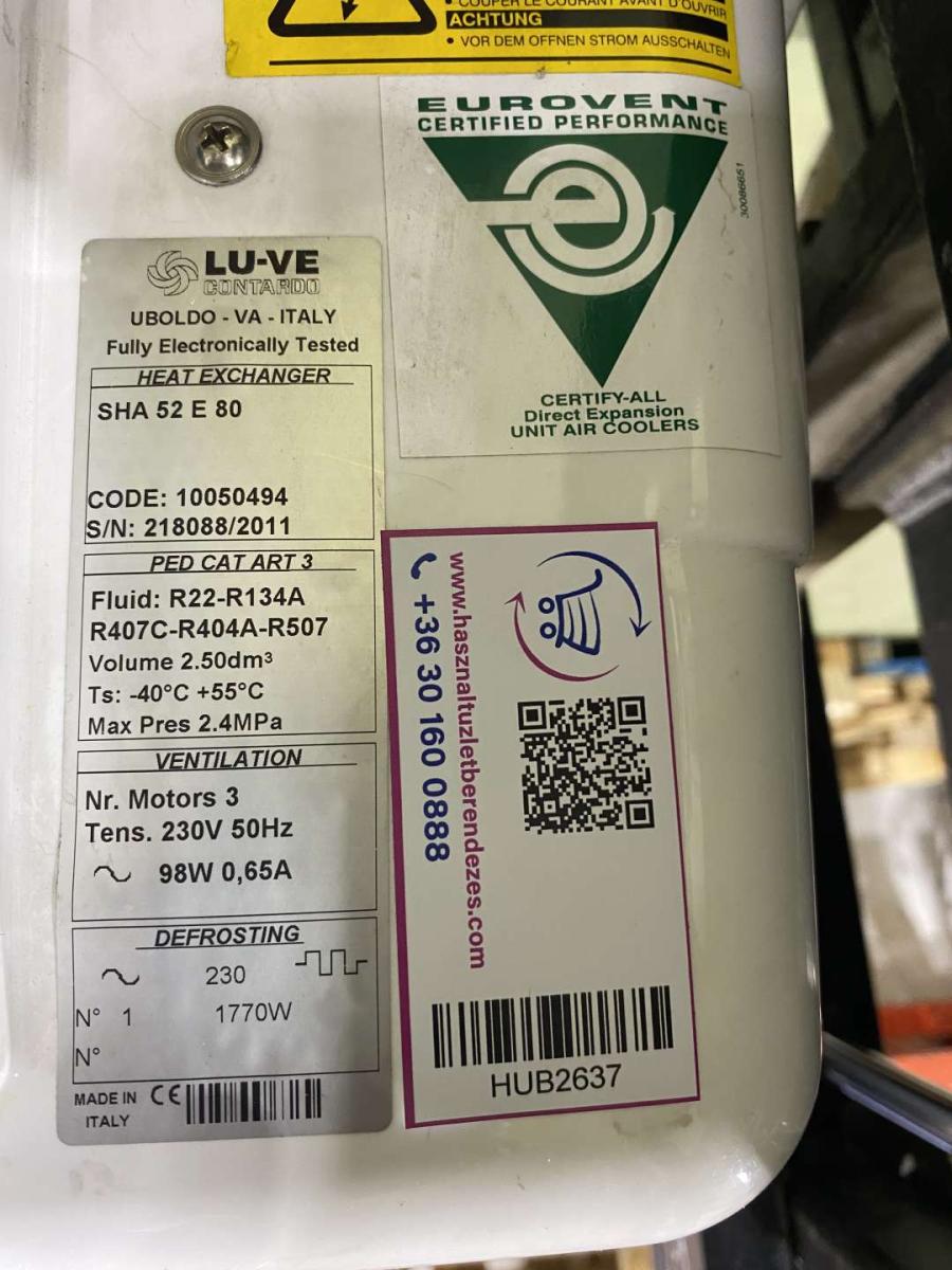 Elpárologtató LU-VE SHA 52 E80 – termékfotó jobb oldalról